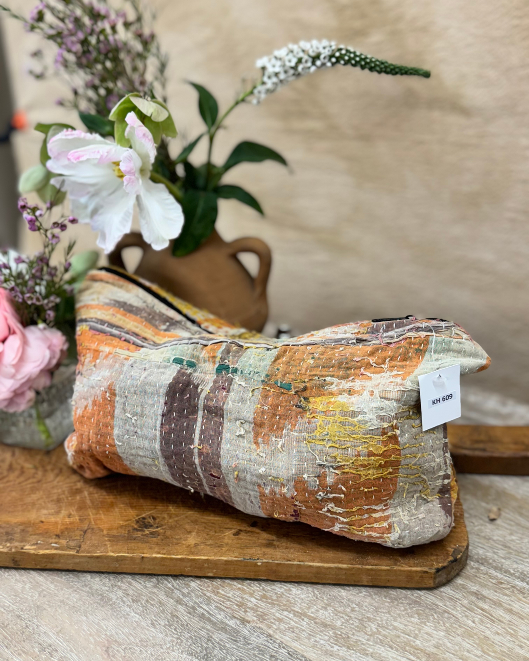 Large Wash Bag – Rust & Amber with Floral Accents