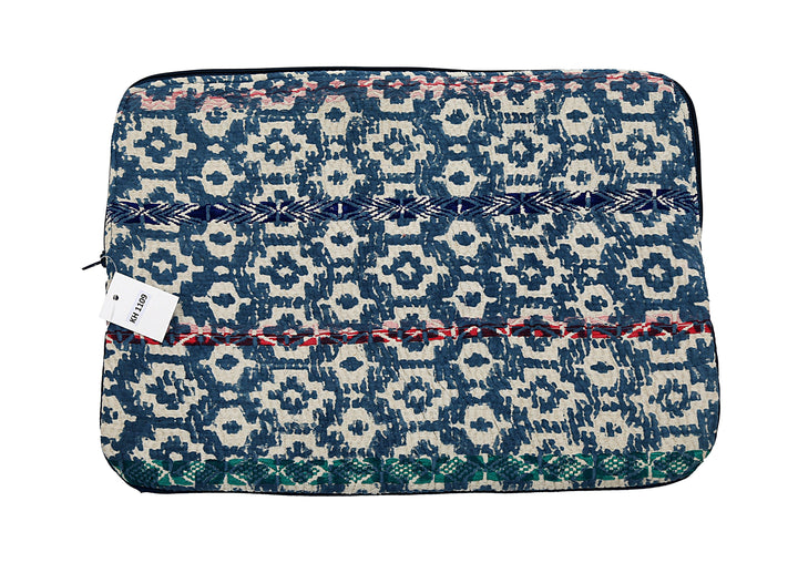 Kantha Laptop Sleeve – Indigo with Red & Navy Stitch