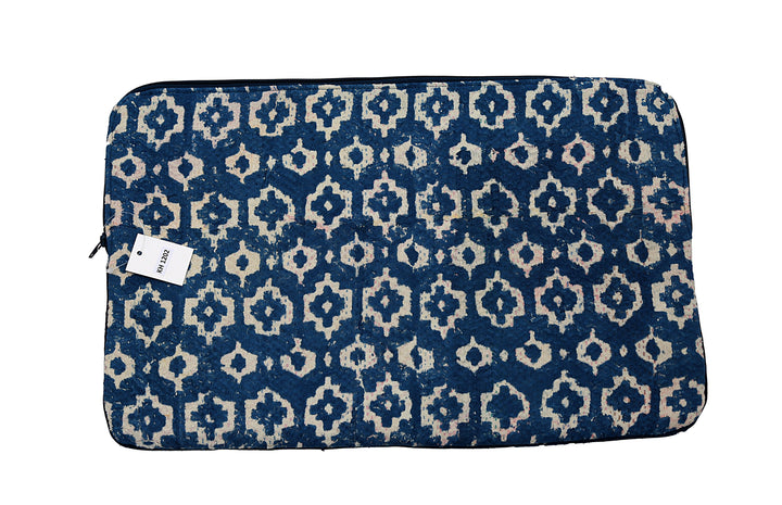 Repurposed Sari Laptop Case – Indigo Geometric Block Print