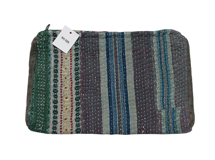 Medium Kantha Sari Wash Bag – Forest Stripe Patchwork