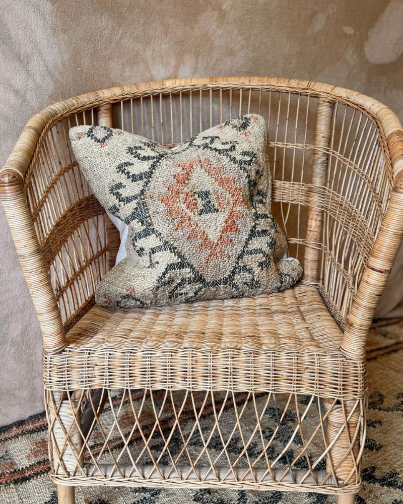 Jute Punja Hand-Woven Cushion Cover – Geometric Pattern, Natural & Terracotta, 50 x 50cm