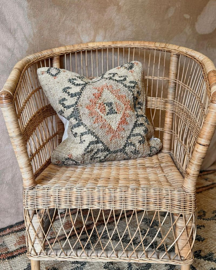 Jute Punja Hand-Woven Cushion Cover – Geometric Pattern, Natural & Terracotta, 50 x 50cm