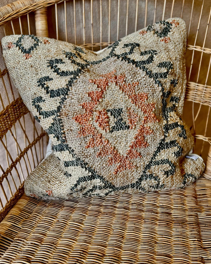 Jute Punja Hand-Woven Cushion Cover – Geometric Pattern, Natural & Terracotta, 50 x 50cm