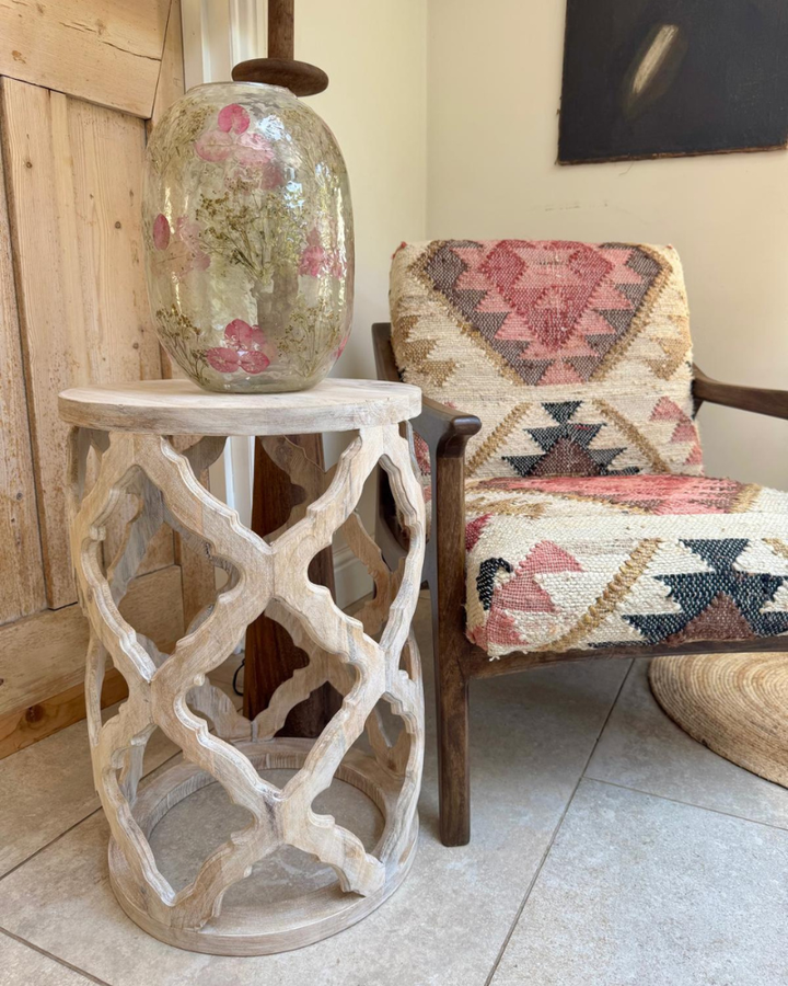 Large Pressed Flower Glass Vase – Jaipur-Inspired Mosaic with Dried Botanicals (31cm)