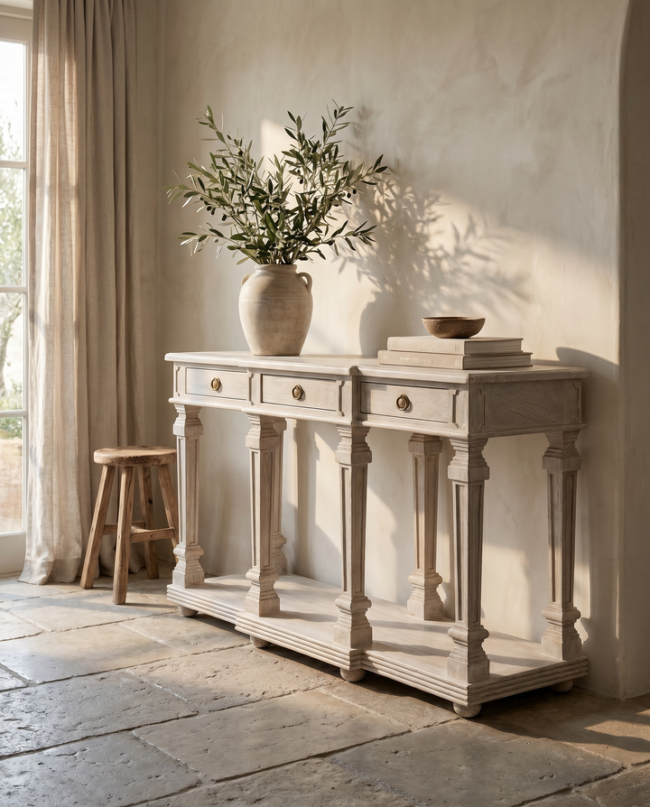 Imperial Mango Wood Console Table – Light Walnut White Wash