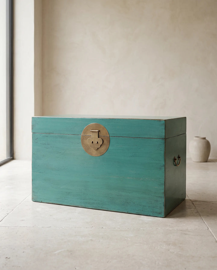 Turquoise Lacquered Pine Storage Box