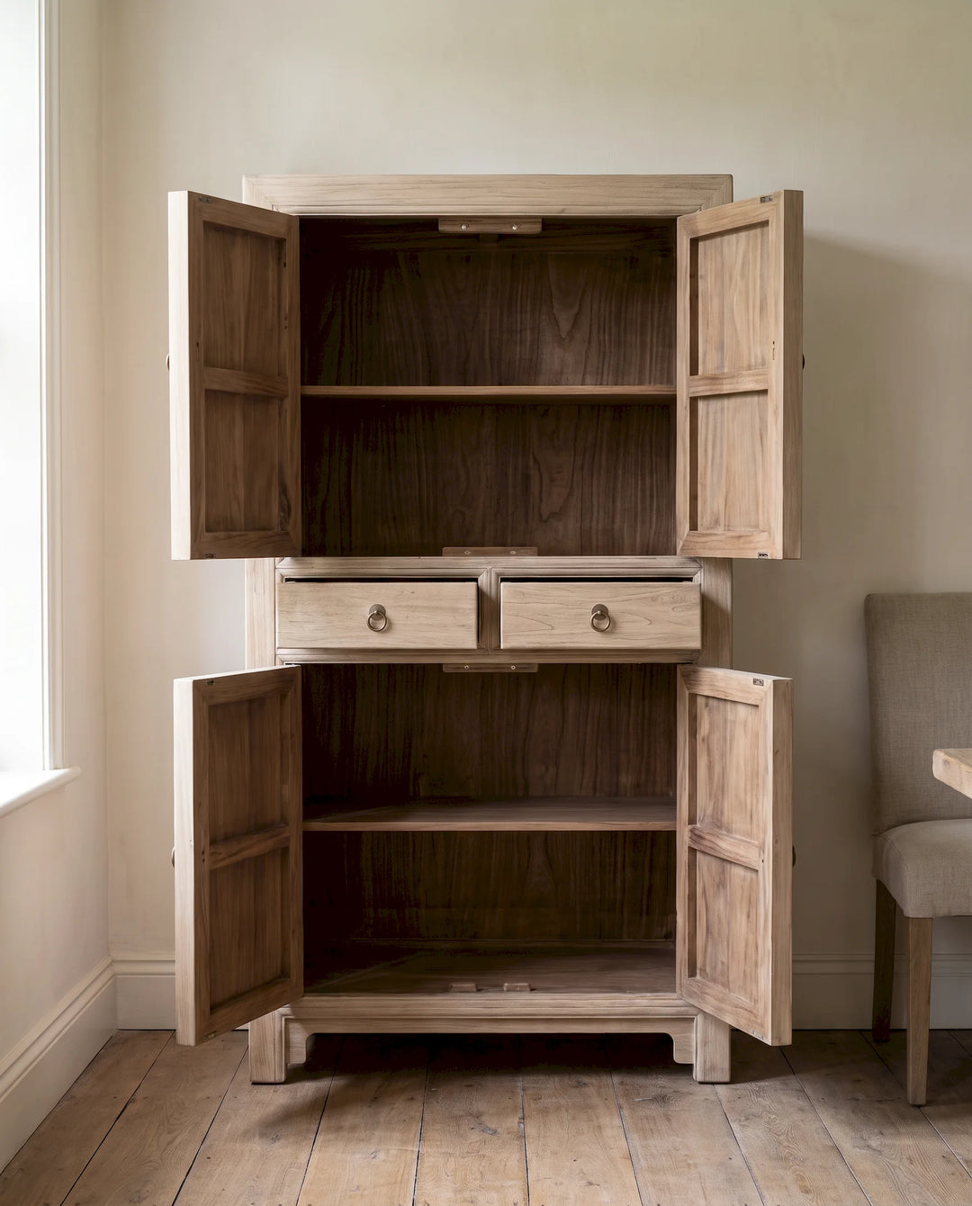 Natural Elm Cabinet with Four Doors and Two Drawers