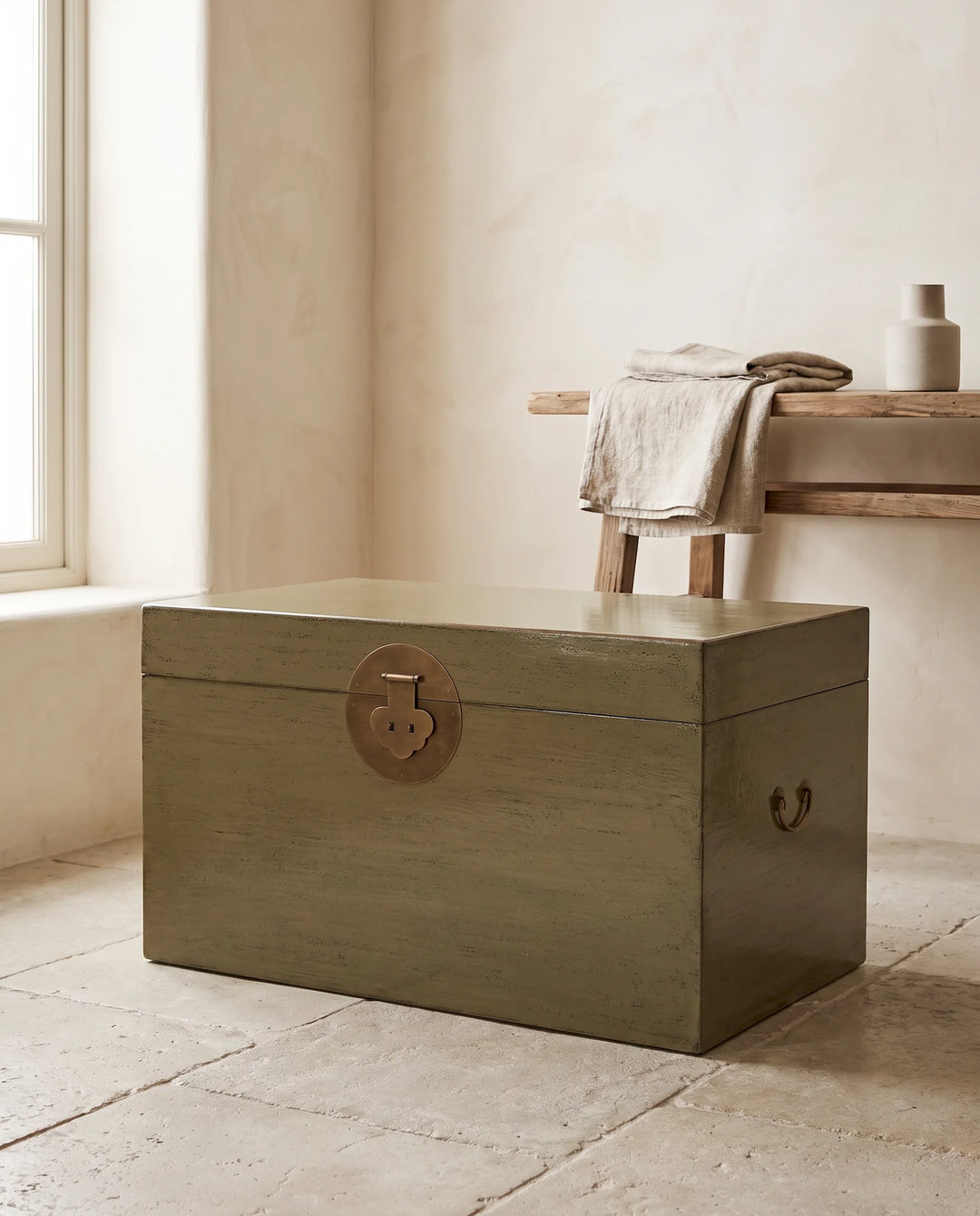 Sage Green Lacquered Pine Storage Box
