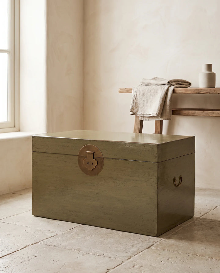 Sage Green Lacquered Pine Storage Box