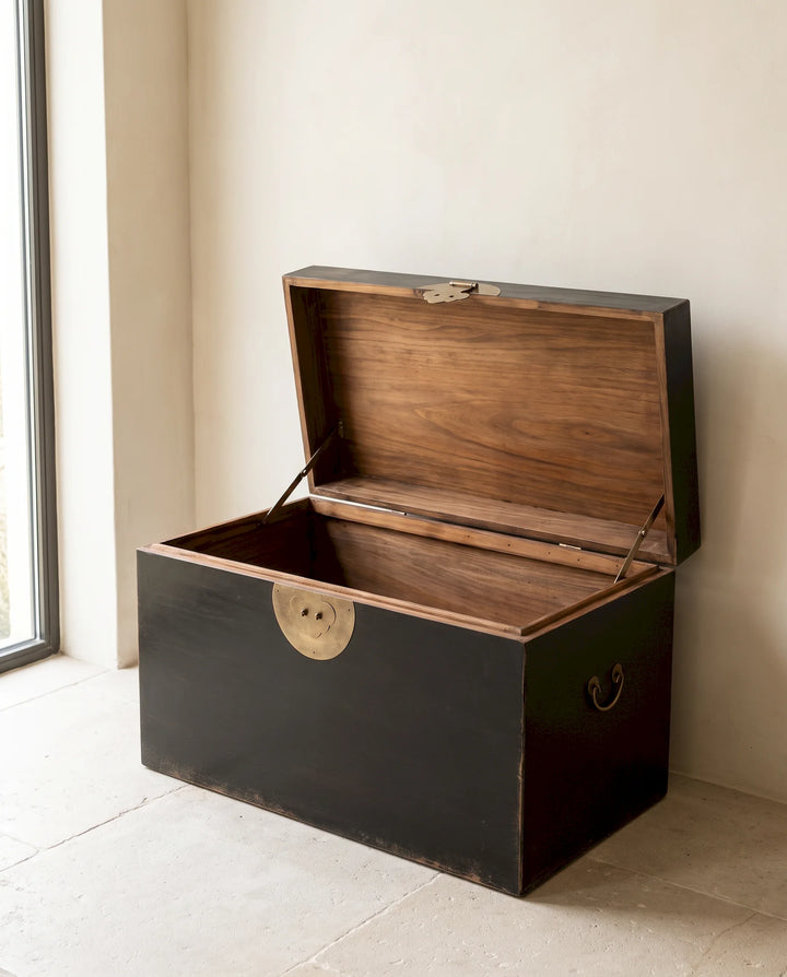 Black Lacquered Pine Storage Box