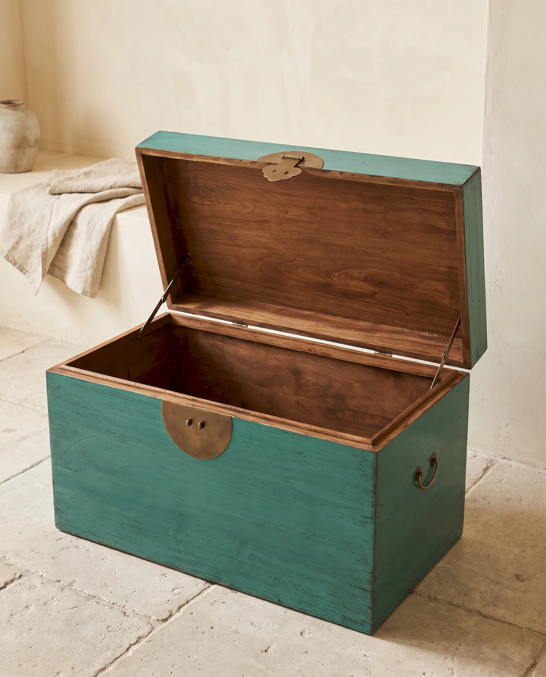 Turquoise Lacquered Pine Storage Box