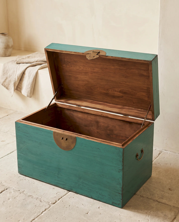 Turquoise Lacquered Pine Storage Box