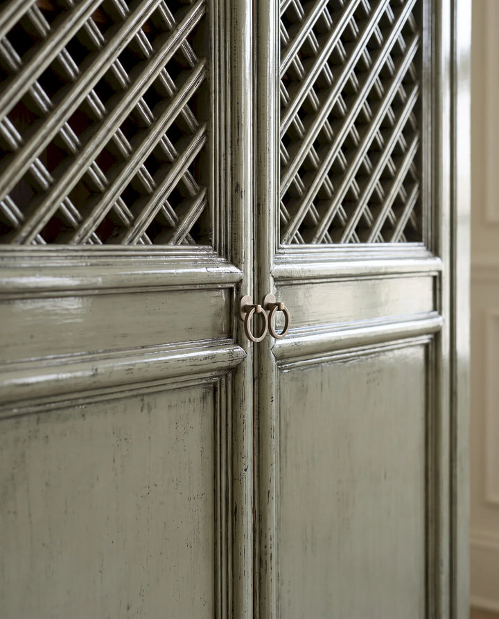 Grey-Green Lacquered Elm Lattice Cabinet
