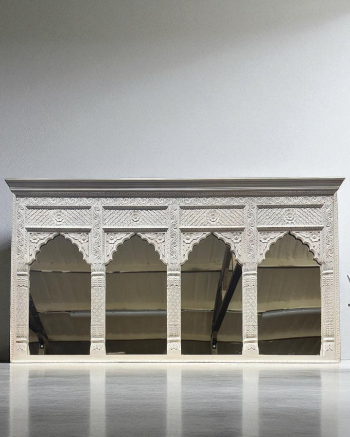 Hand-Carved Mango Wood 4 Arch Mirror – Traditional Temple-Inspired Design