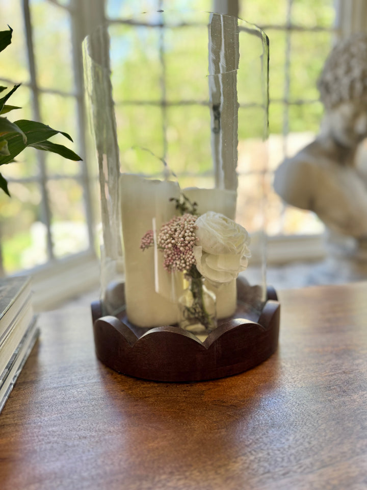 Set of 3 Hurricane Candle Holders – Handcrafted Mango Wood Bases