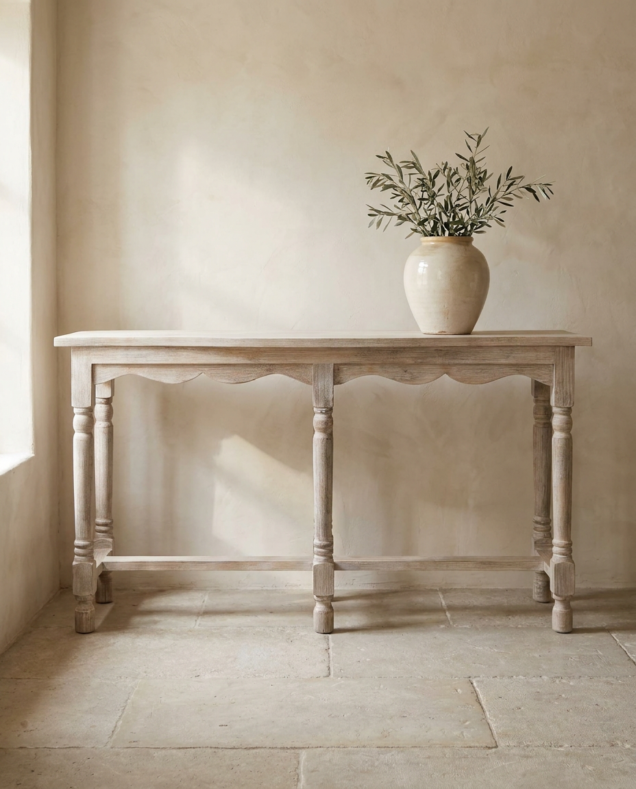 Handcrafted Mango Wood Console Table – Cream Wash Sandblasted Finish