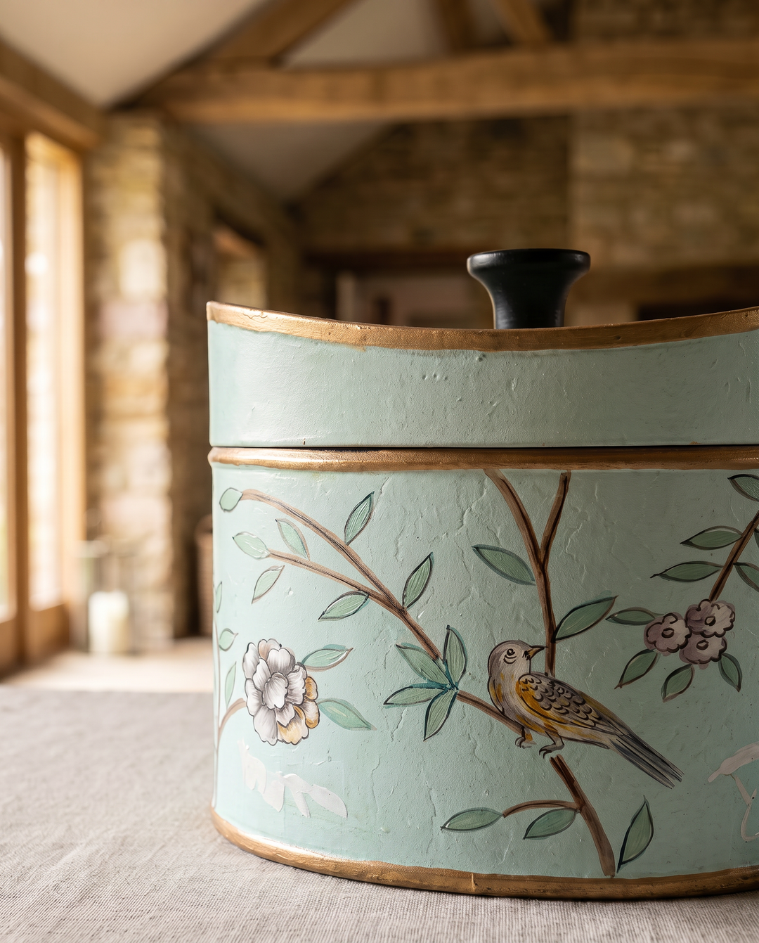 Botanical Floral Iron Trinket Box – Pastel Turquoise Keepsake Box