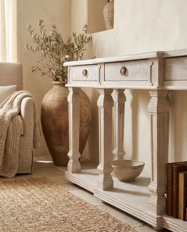 Imperial Mango Wood Console Table – Light Walnut White Wash