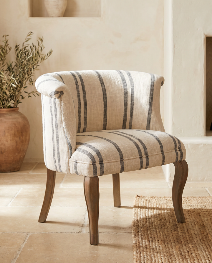 Striped Linen Nursing Chair with Mango Wood Legs
