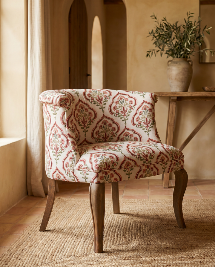 Floral Upholstered Nursing Chair with Solid Mango Wood Frame