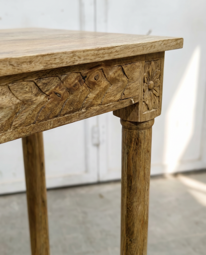 Hand-Carved Mango Wood Console Table – Natural Finish