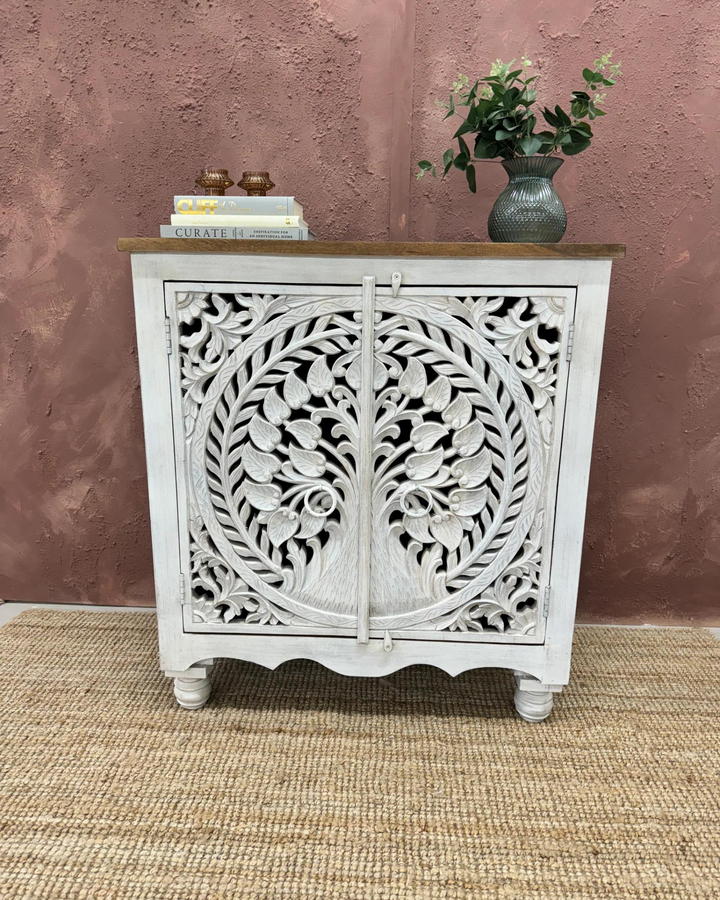 Carved Two Door Tree of Life Sideboard Made From Mango Wood - (KHSD71WN)