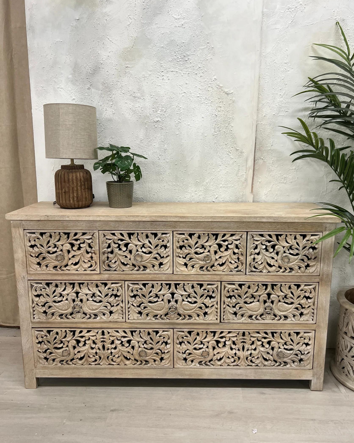 Large Multi Chest of Drawers Hand Carved from Mango Wood