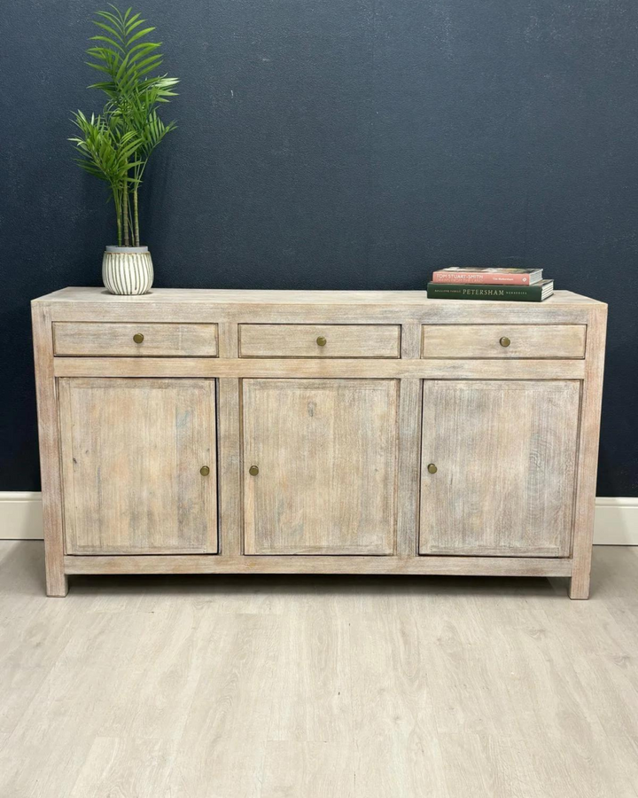 Three Door Whitewashed Sideboard - (KhSD72C)