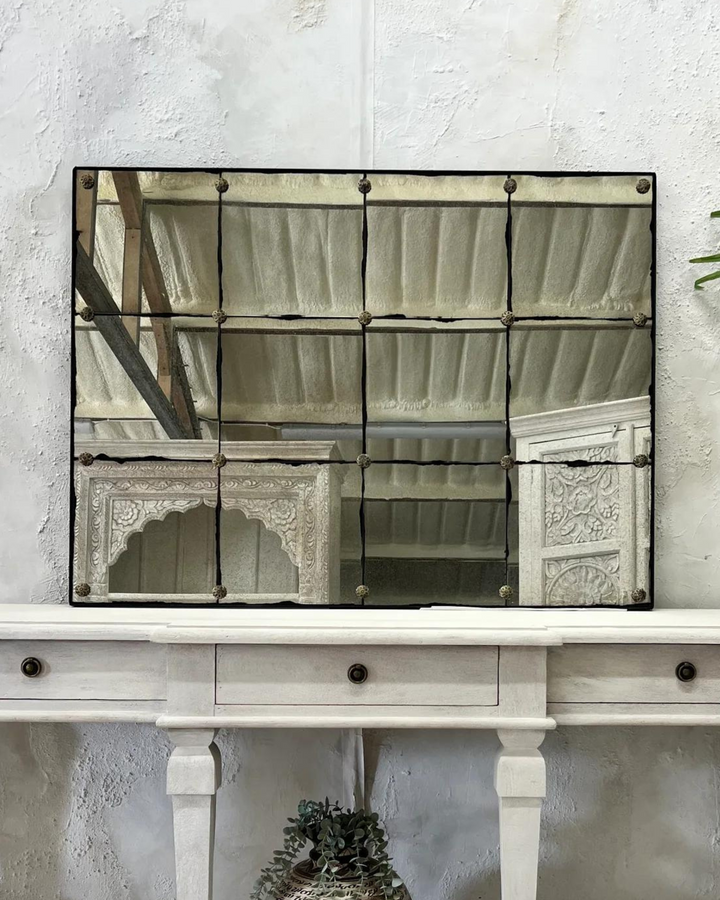 Traditional French Café Tiled Mirrors with Metal Flowers