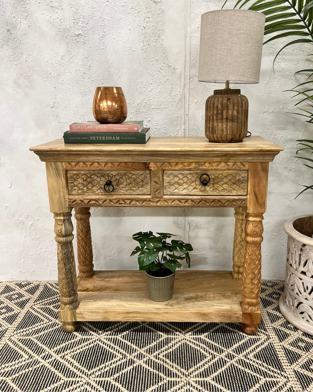 Two Drawer Console Table made from Natural Mango Wood