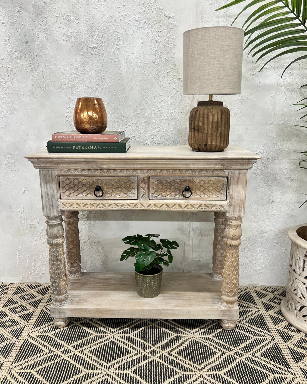 Two Drawer Console Table made from Natural Mango Wood