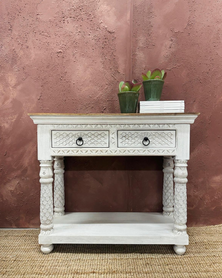 Two Drawer Console Table made from Natural Mango Wood