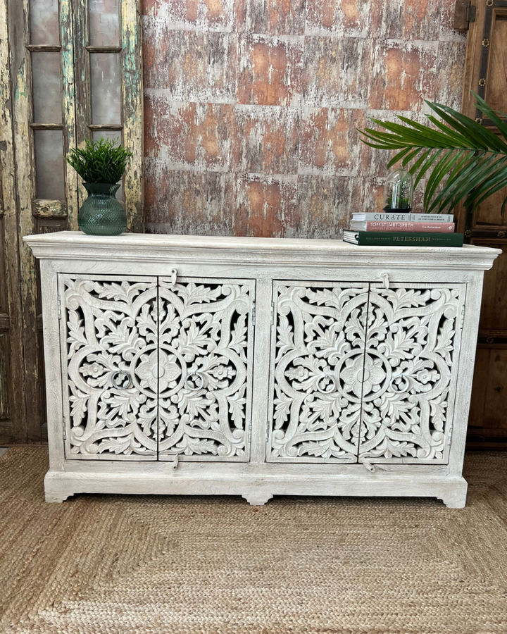 Hand carved four door sideboard - (KHSD86W)