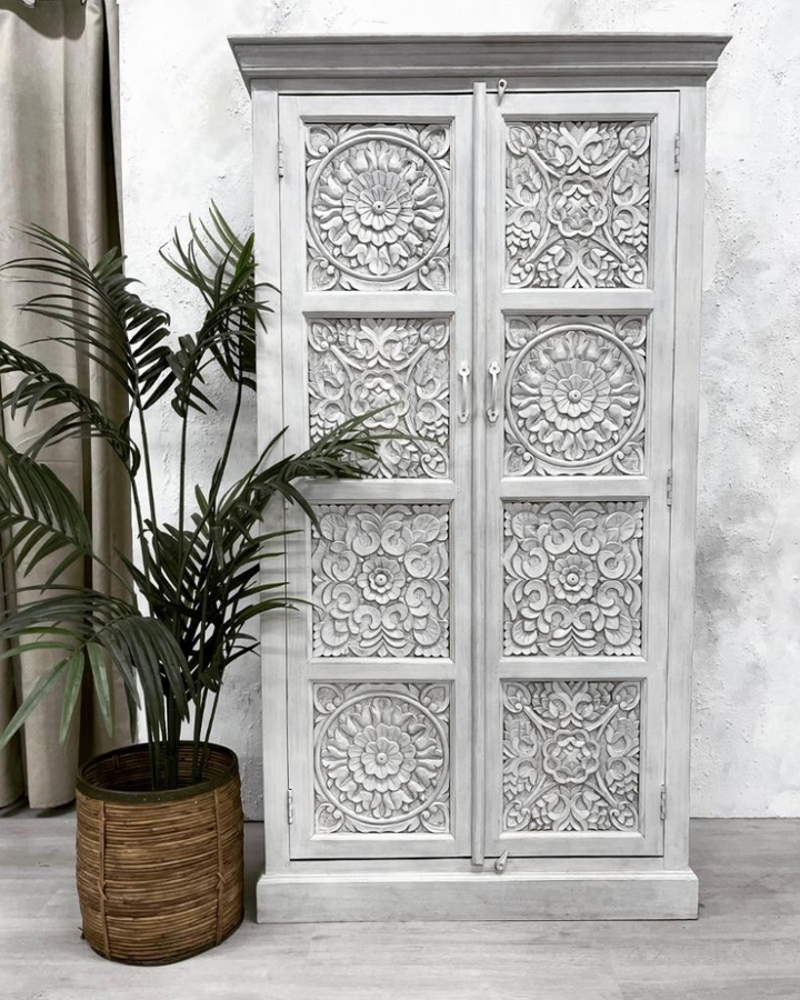 Magnificent Hand-Carved Mango Wood Armoire Wardrobe