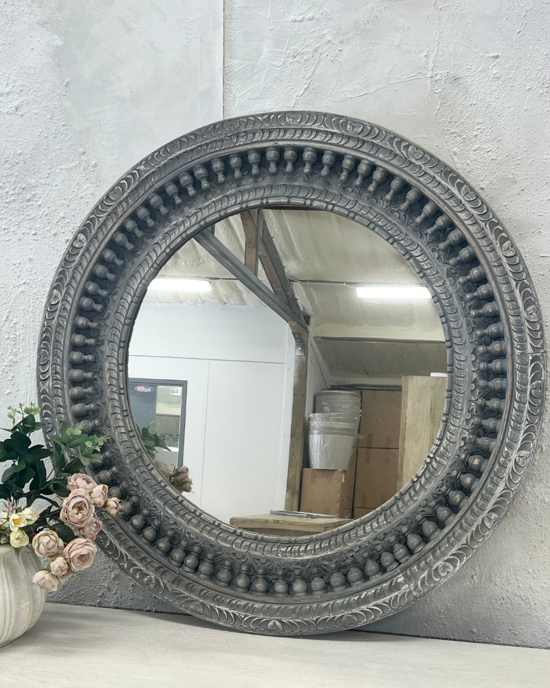 Round Carved Indian Mirror