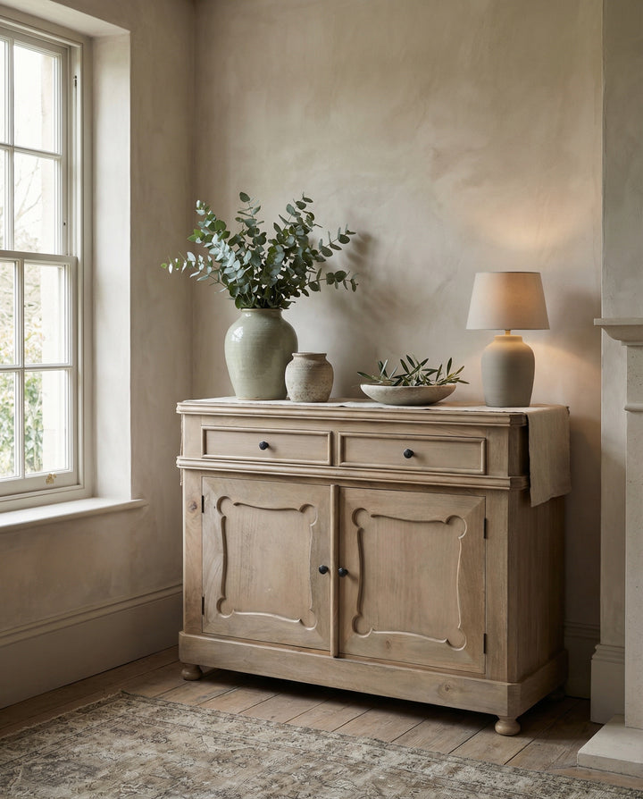 Natural Mango Wood Sideboard with Two Doors, Two Drawers and Internal Shelf