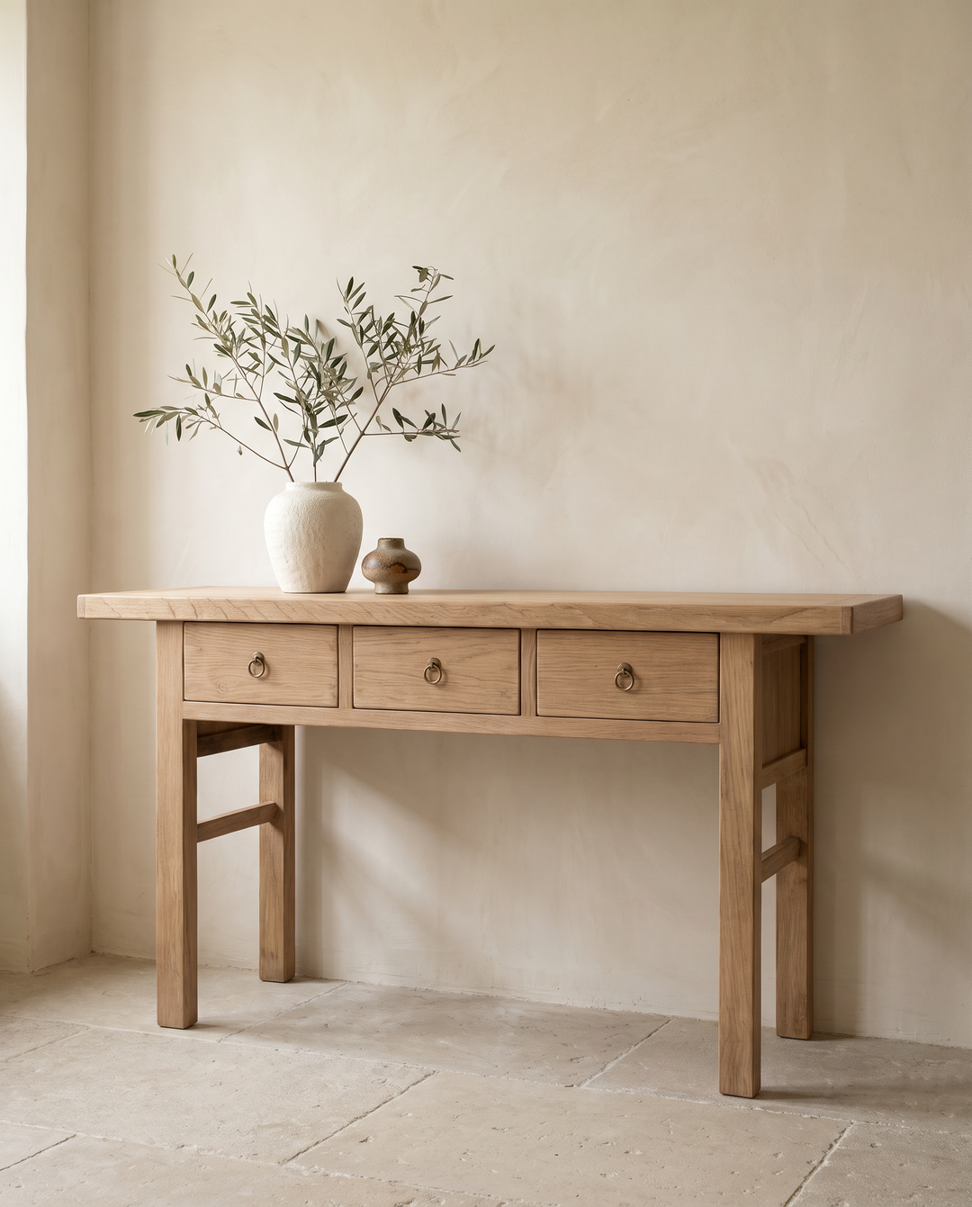 Product Title: Natural Elm 3 Drawer Console Table