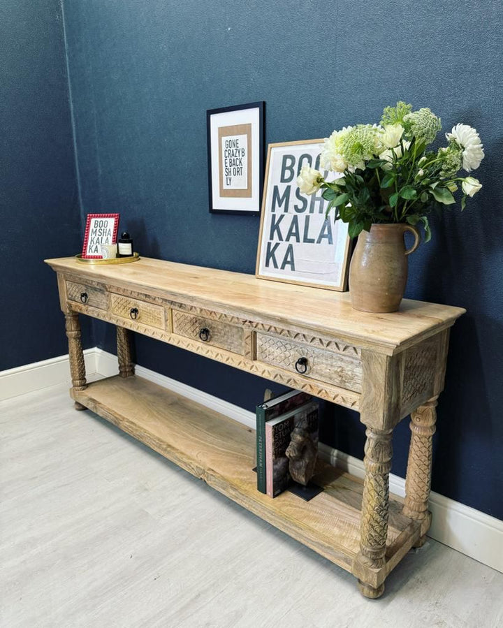 Ornate Four Drawer Mango Wood Console Table