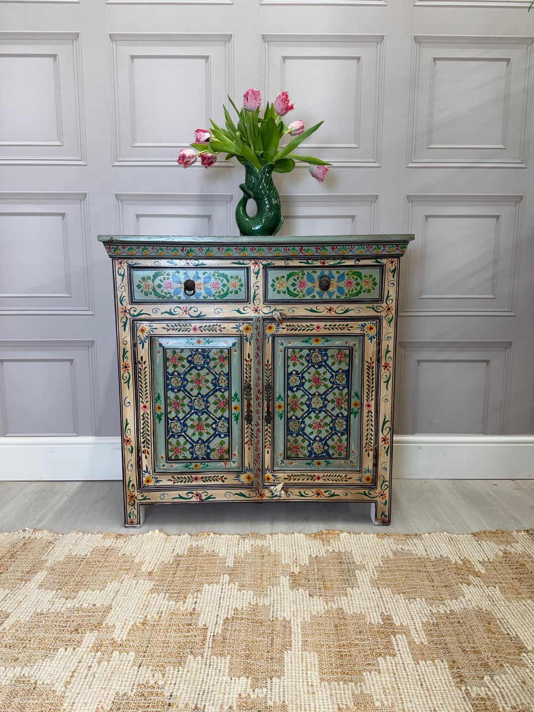 Hand Painted Vintage Indian Sideboard