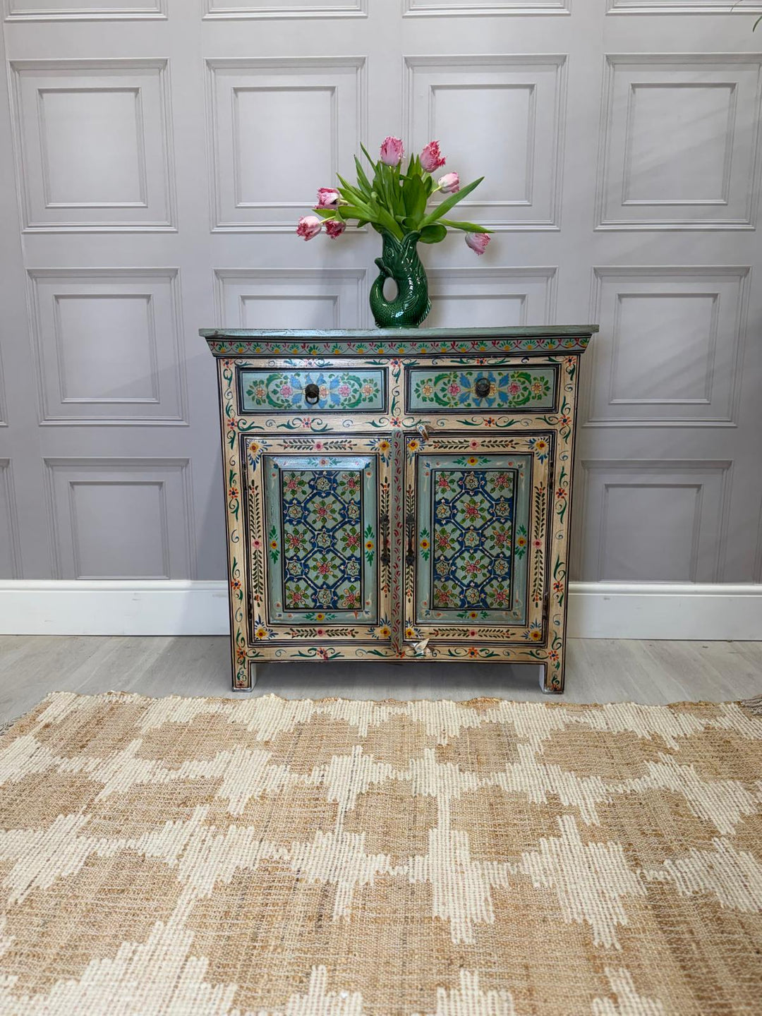 Hand Painted Vintage Indian Sideboard