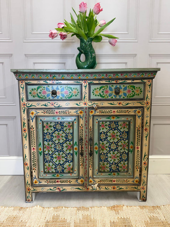Hand Painted Vintage Indian Sideboard