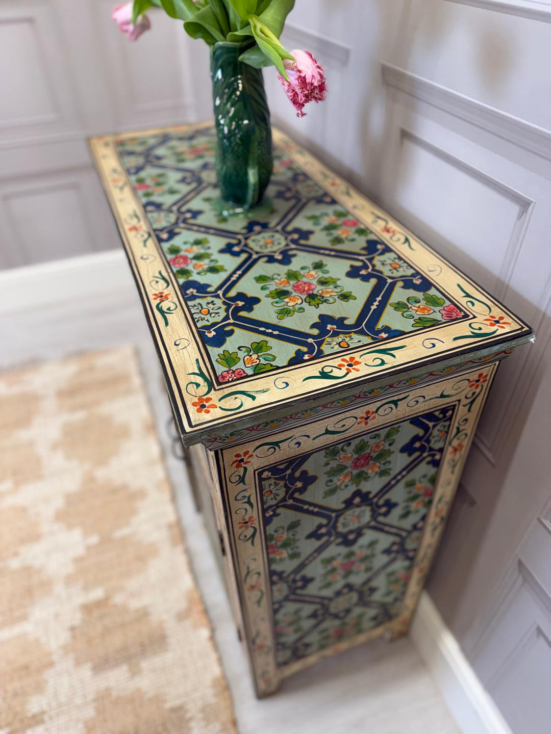 Hand Painted Vintage Indian Sideboard