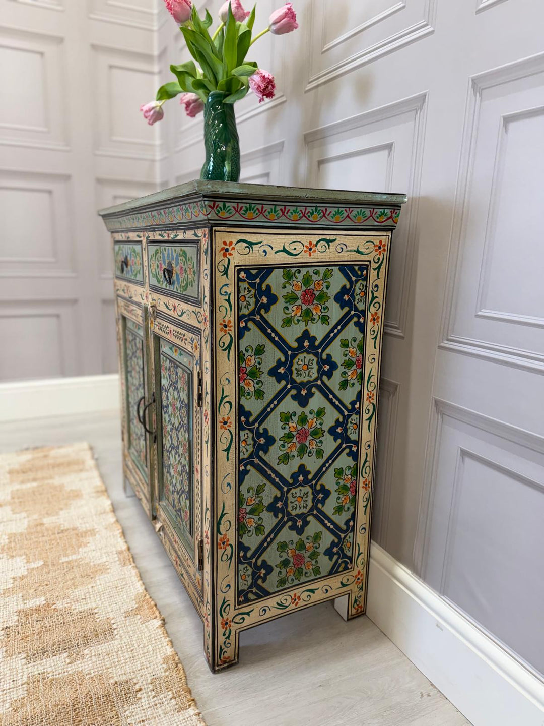 Hand Painted Vintage Indian Sideboard