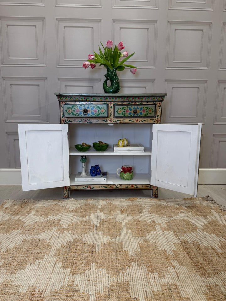 Hand Painted Vintage Indian Sideboard