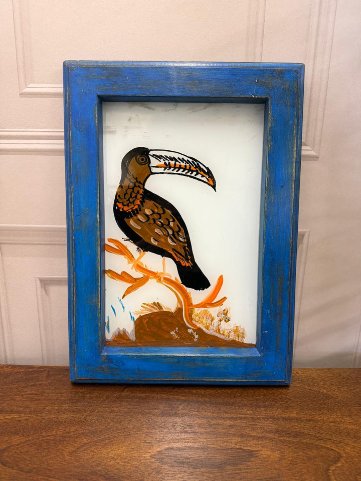 Hand-Painted Toucan Oil Painting – Reclaimed Mango Wood Frame (27 x 37 cm)