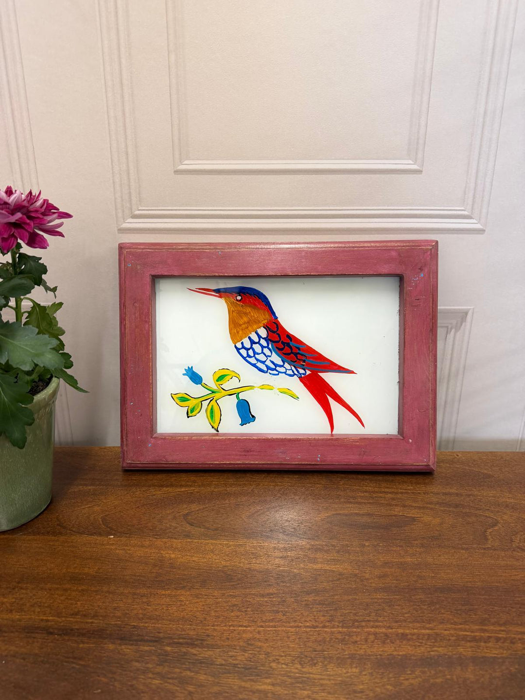 Hand-Painted Kingfisher Artwork – Reclaimed Mango Wood Frame (22 x 29 cm)