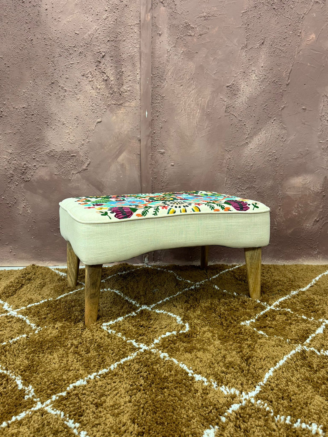Hand-Embroidered Cotton Wingback Armchair