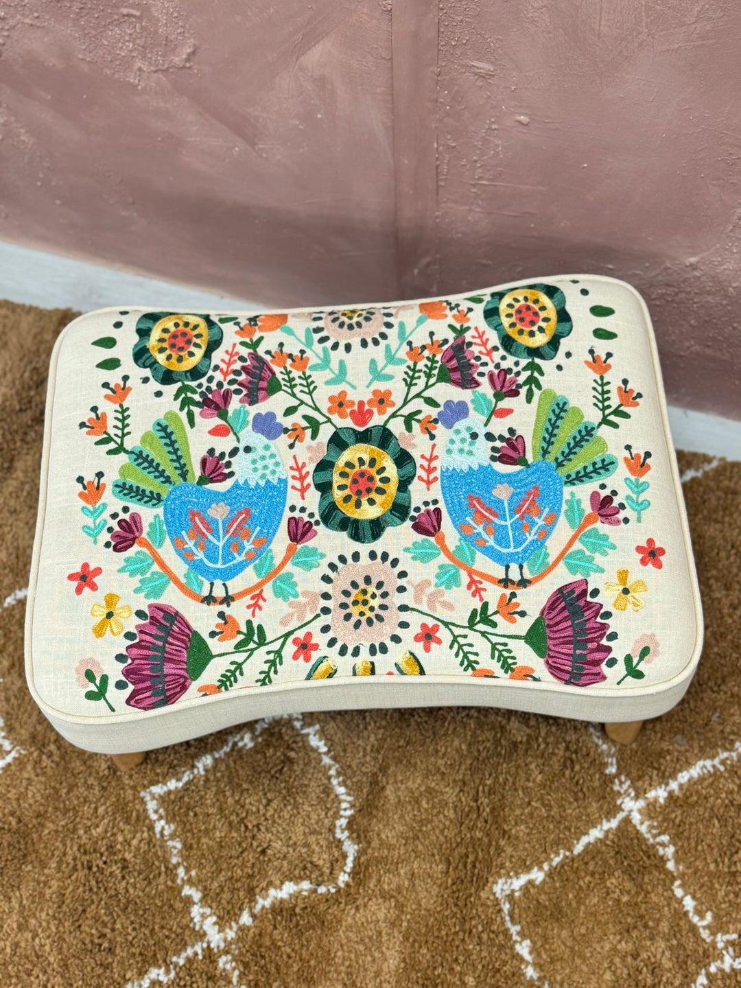 Hand-Embroidered Cotton Wingback Armchair
