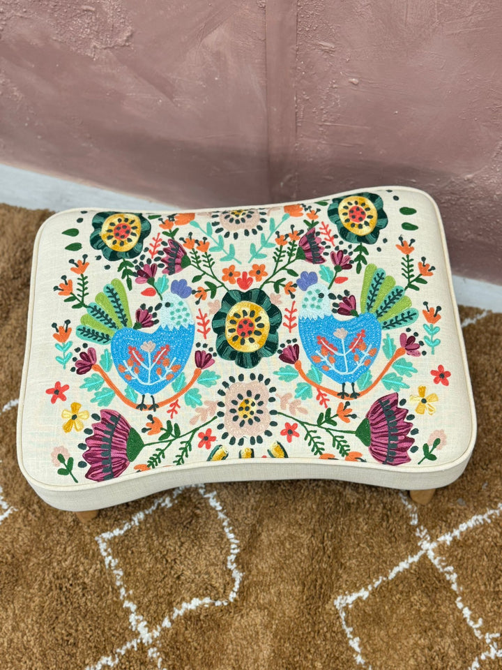 Hand-Embroidered Cotton Wingback Armchair