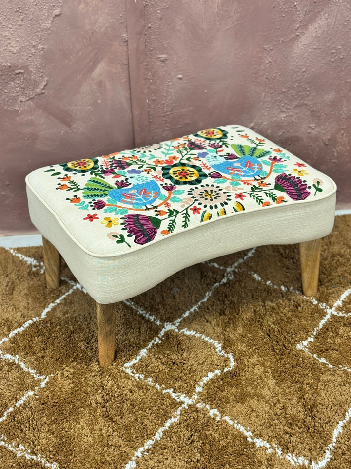 Hand-Embroidered Cotton Wingback Armchair